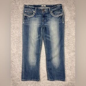 Daytrip Jeans Womens 28 Leo Capri Bedazzled Flap Pockets Big Stitch Stretch Low